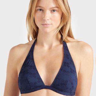 Women Halter Bikini Top Jacquard Turtle Monogram Navy details view 2