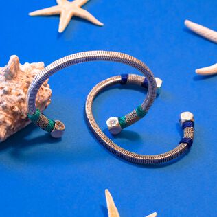 Men silvered Jonc Bracelet - Vilebrequin x Gas Bijoux Veronese green details view 2
