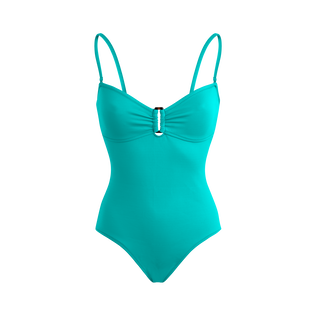 Women One-piece Swimsuit Solid Disco green front view