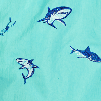 男童 2009 Les Requins 刺绣泳裤, Lazulii blue 打印