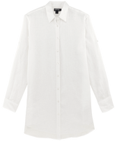 Solid Hemdkleid aus Leinen für Damen Weiss Vorderansicht