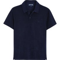 男士纯色提花 Polo 衫 Navy 正面图