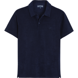 Solid Polohemd aus Jacquard für Herren Marineblau Vorderansicht