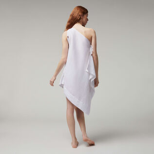 Weißes Tuchkleid aus Leinen für Damen - Vilebrequin x Angelo Tarlazzi Weiss Rückansicht getragen