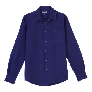 Men Linen Shirt Solid Midnight front view