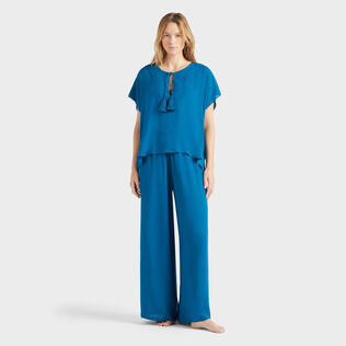 Camisa de viscosa de color liso para mujer Peacock vista frontal desgastada