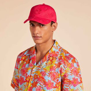Embroidered Cap Turtles All Over Gooseberry red front worn view