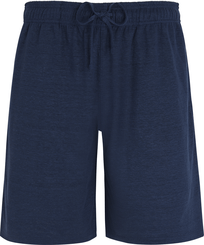 Solid Unisex-Bermudashorts aus Leinenjersey Marineblau Vorderansicht