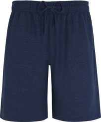 Unisex Linen Jersey Bermuda Shorts Solid Navy front view