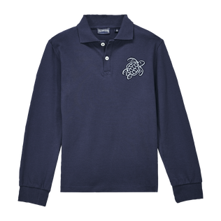 Boys Cotton Polo Turtle Patch Navy front view