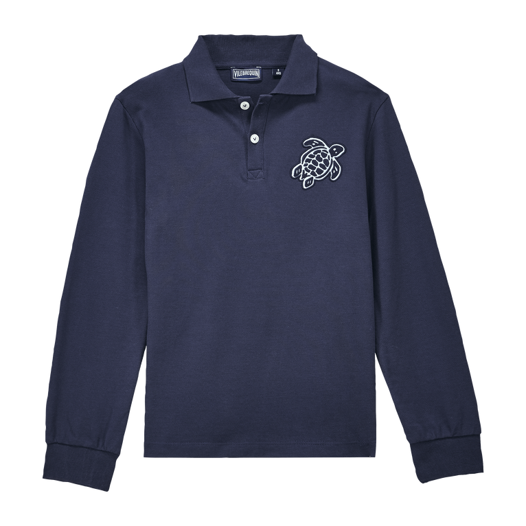Boys Cotton Polo Turtle Patch - Polo - Gassiny - Blue - Size 6 - Vilebrequin