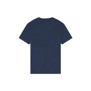 Camiseta de algodón orgánico con tortuga bordada para hombre Azul marino vista trasera