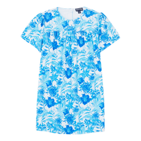 Vestito bambina in spugna Tahiti Flowers Bianco vista frontale