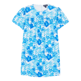 Vestito bambina in spugna Tahiti Flowers Bianco vista frontale