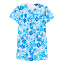 Vestido en tejido terry con estampado Tahiti Flowers para niña Blanco vista frontal
