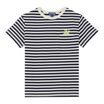 T-shirt marinière en coton organique garçon Marine / blanc vue de face
