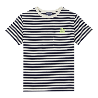 T-shirt bambino in cotone biologico Blu marine/bianco vista frontale