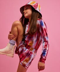 Ikat Rashguard mit UV-Schutz und Blumen-Print für Mädchen Multicolor Vorderseite getragene Ansicht
