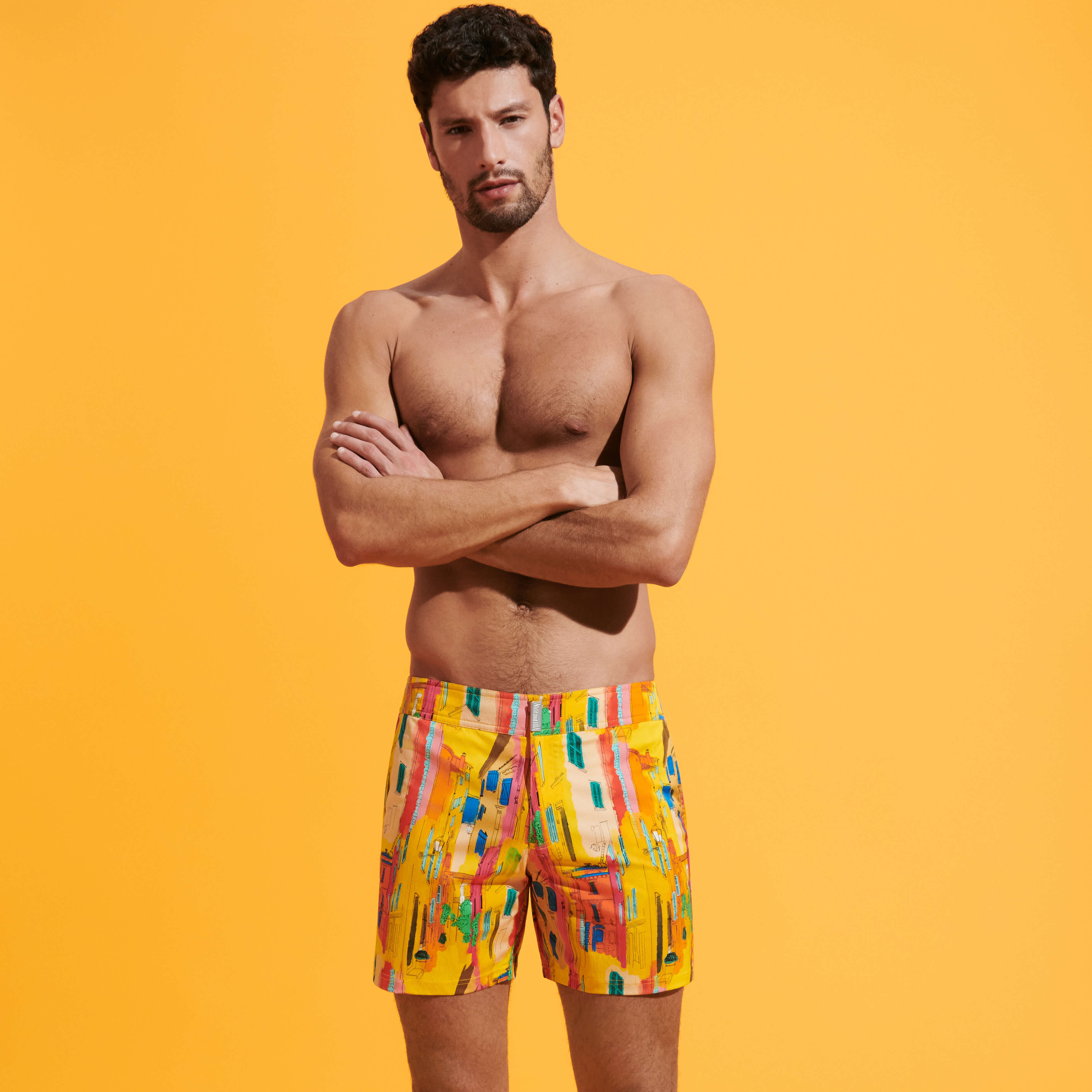 Men Flat Belt Stretch Swim Shorts Sunny Streets Vilebrequin