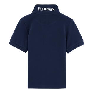 Polo garçon en piqué de coton uni Bleu marine vue de dos