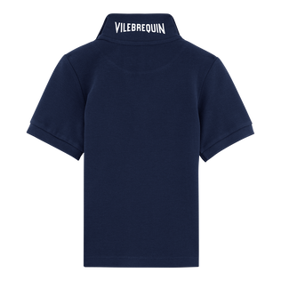 Solid Polohemd aus Baumwollpikee mit changierendem Effekt für Jungen Marineblau Rückansicht