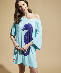 Women Maxi Viscose Dress Seahorse - Vilebrequin x Patrizia Gucci Lagoon front worn view