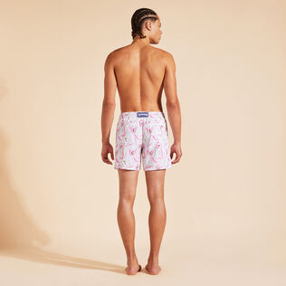 Men Swim Trunks Embroidered Camo Flowers - Limited Edition White back worn view