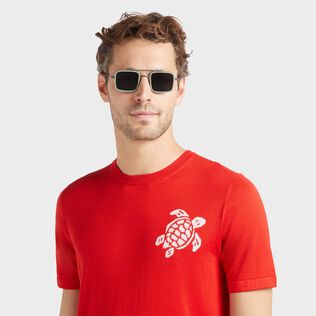 Jacquard Turtle T-Shirt aus Seide Baumwolle für Herren Mohnrot Details Ansicht 2