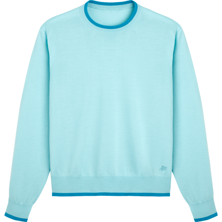 Men Merino Wool Cashmere Silk Crewneck Sweater - Pierre - Blue - Size L - Vilebrequin