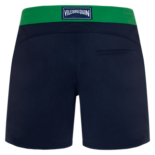 Men Stretch Swim Shorts Flat Belt Color Block Chive back view