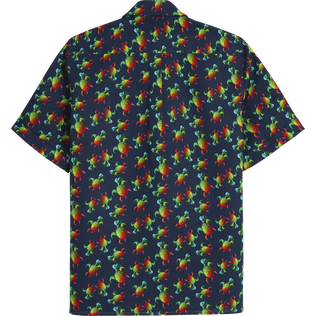 Men Linen  Bowling Shirt Tortues Rainbow Multicolor - Vilebrequin x Kenny Scharf Navy back view