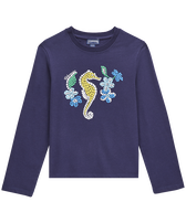 Camiseta de algodón con estampado Mosaïque para niña Azul marino vista frontal