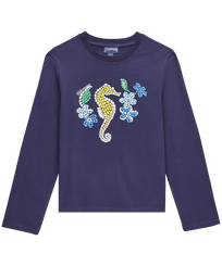 Camiseta de algodón con estampado Mosaïque para niña Azul marino vista frontal