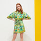 Chemisier donna in lino Jungle Rousseau Zenzero vista frontale indossata