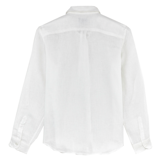 Women long sleeves Linen Shirt Solid White back view