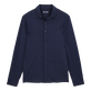 Camicia uomo in Jersey Tencel a tinta unita Blu marine vista frontale