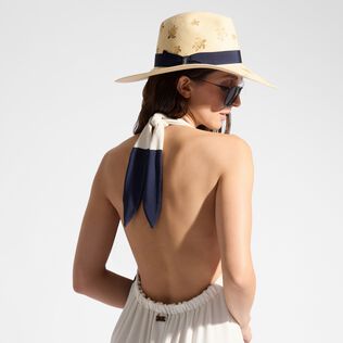 Robe longue dos-nu en crêpe de viscose femme rayée Bleu marine vue de détail 1