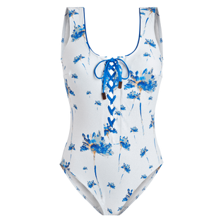Bañador de una sola pieza con cordones y estampado Herbier para mujer Off white vista frontal