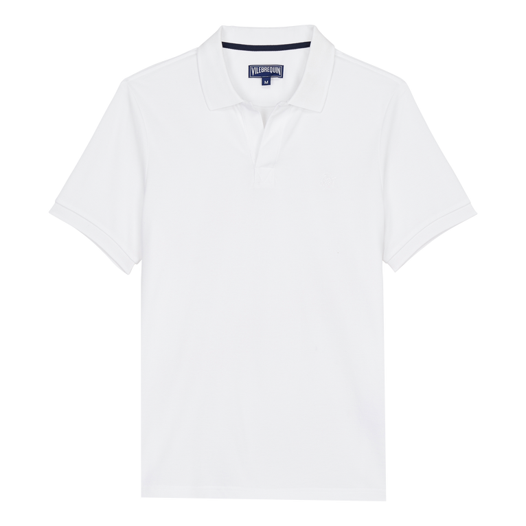 Men Organic Cotton Pique Polo Shirt Solid - Polo - Palatin - White - Size XXXL - Vilebrequin