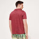 Men Linen Jersey Polo Shirt Solid Heather burgundy back worn view