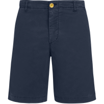 Men Tencel Cotton Bermuda Shorts Solid Navy front view