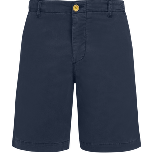 Men Tencel Cotton Bermuda Shorts Solid Navy front view