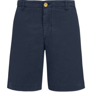 Men Tencel Cotton Bermuda Shorts Solid Marineblau Vorderansicht