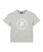 Boys Organic Cotton T-shirt Flocked Logo Heather grey front view
