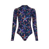 Women UV Protection One-piece Rashguard Disco Stars Navy front view