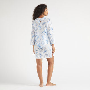 Women Cotton and Silk Kaftan Medusa and Shells White 背面穿戴视图