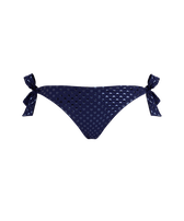 Women Side Tie Bikini Bottom Relief Sparkling Navy front view