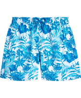 Boys Stretch Swim Trunks Tahiti Flowers White front view