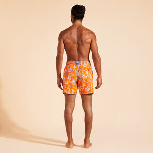Men Swim Trunks Embroidered Tropical Turtles - Limited Edition Apricot back worn view