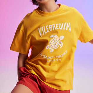 Children Organic Cotton T-shirt Logo Vilebrequin Mango 正面穿戴视图